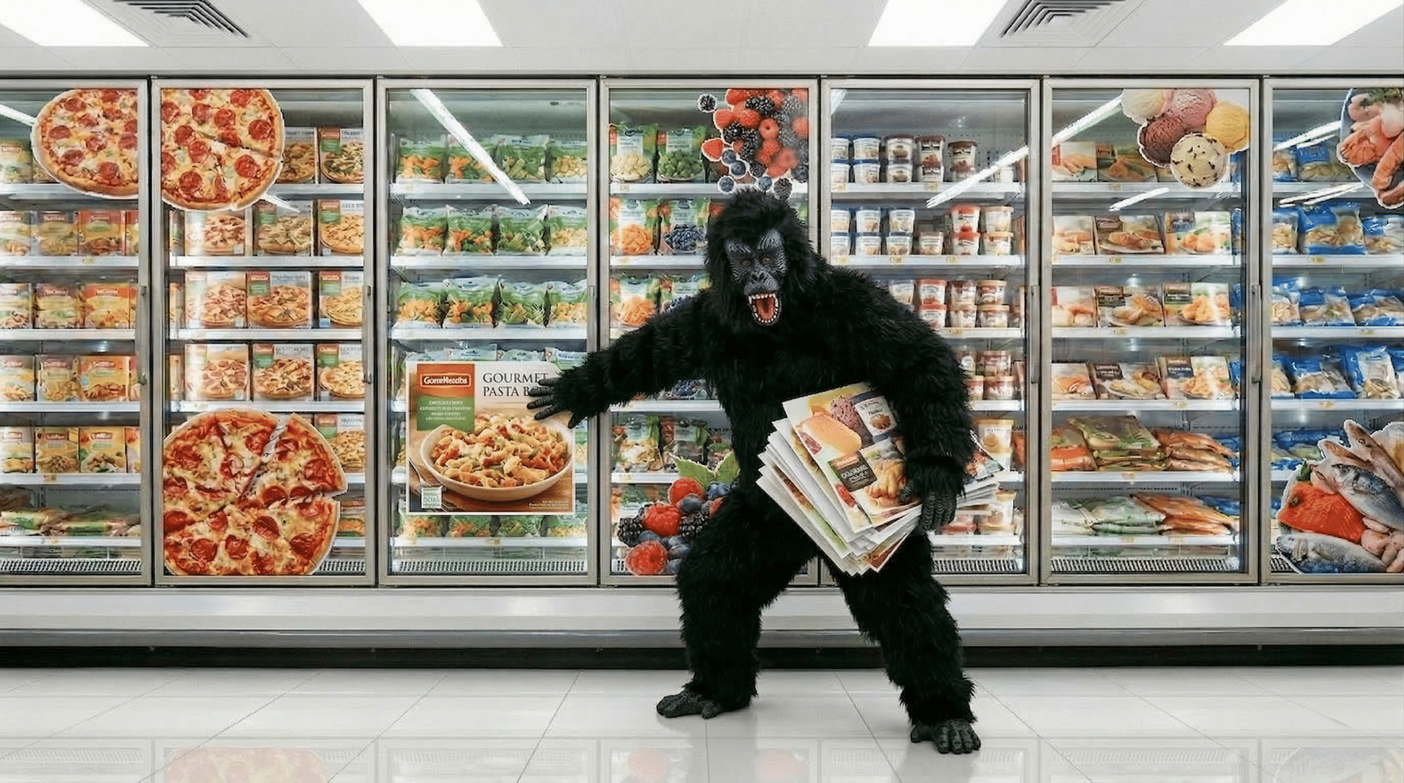 Gorilla working with stickers